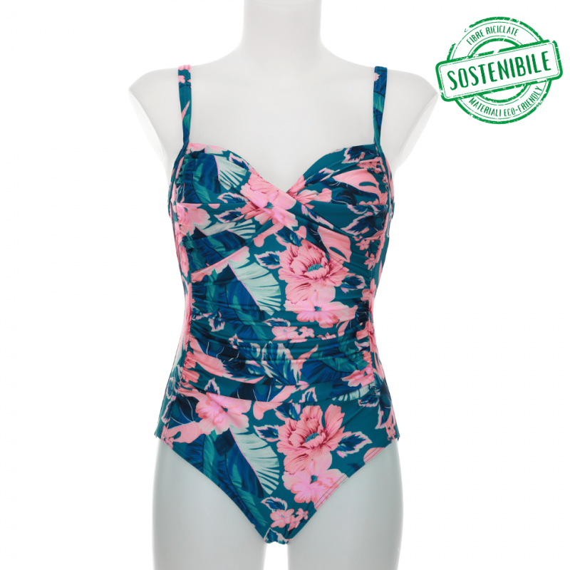 SF-22001-2643- Costume Intero senza ferro floreale hawaii  - Blue magenta