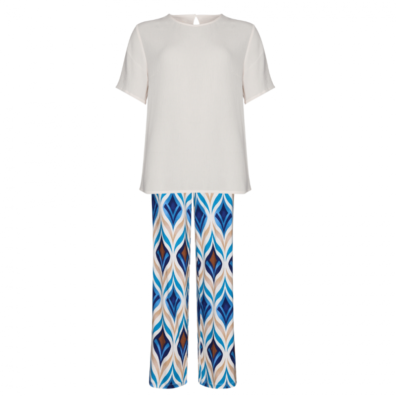 PA-341251-307/8 - Pigiama mezza manica con pantalone lungo - fantasia geometrica