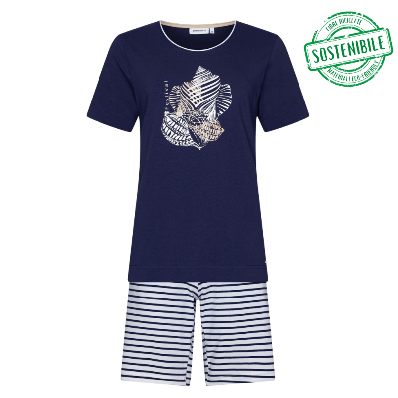 PA-131251-122-1 Pigiama manica corta con pantalone corto cotone organico - Blu