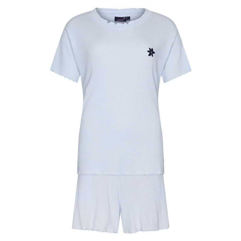 RE-131251-617-2  Pigiama manica corta a costine - Azzurro