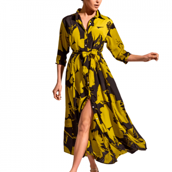 DB-25-084-Maxi Abito svasato Regina - multicolor giallo