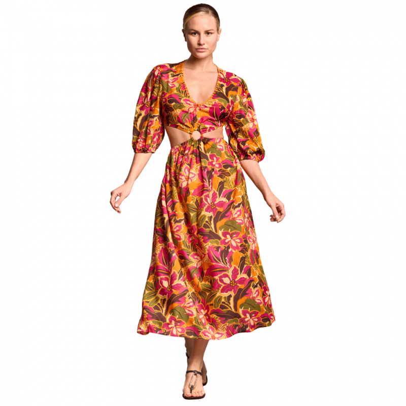 VI-25-055-Maxi Abito svasato Rose - multicolor