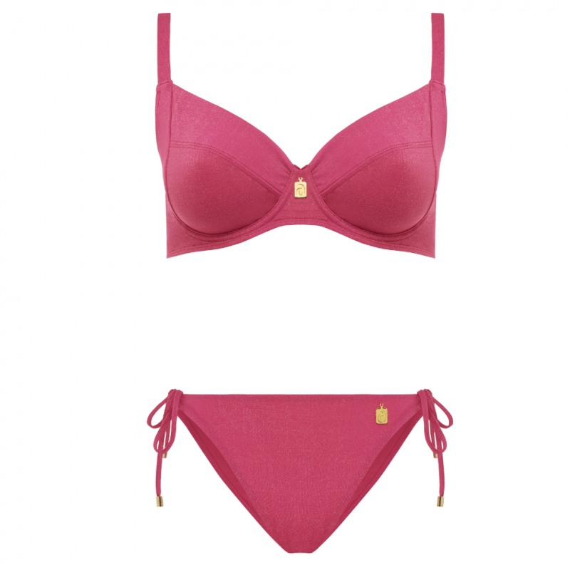 AD-01902PNK- Bikini due pezzi plunge con ferretto slip laccetto - Pink Lagoon