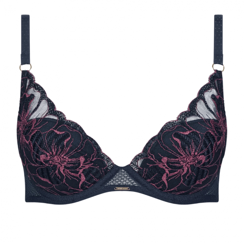 CL-C12Q20-B00- Reggiseno coque Fleurs Signature con ferretto - bleu marine lurex