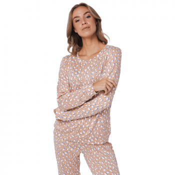 RE-121252-602-1- Pigiama in poliestere tecnico manica lunga - beige animalier