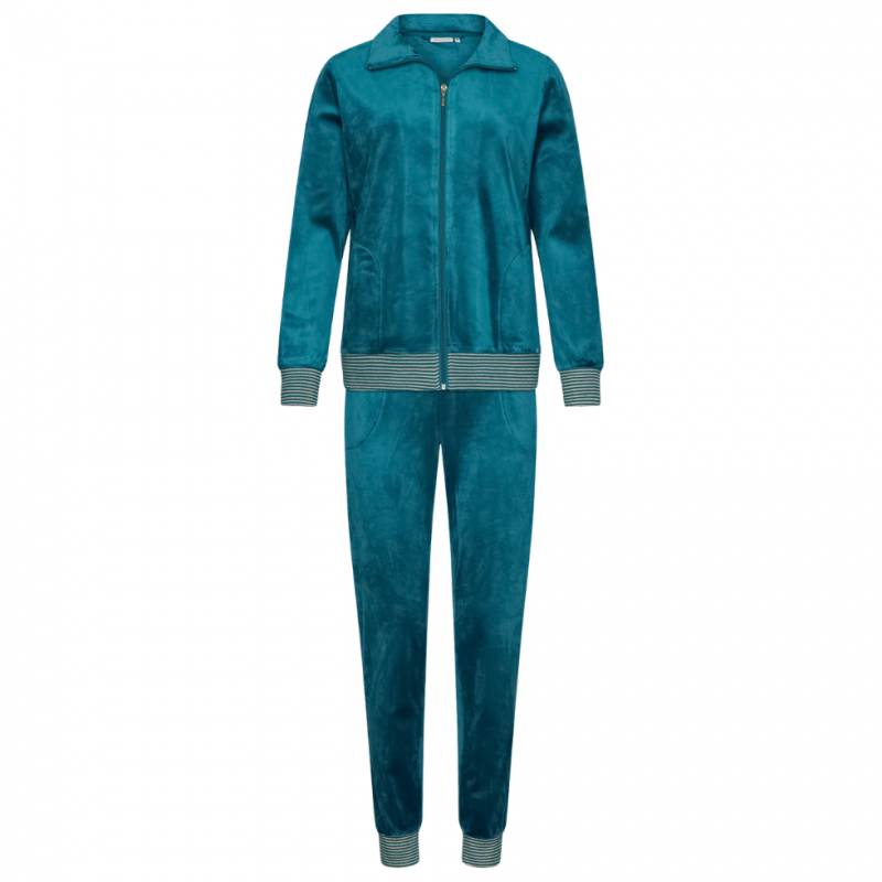 PA-181252-108-1 - Tuta Pigiama due pezzi manica lunga in Velours - dark green