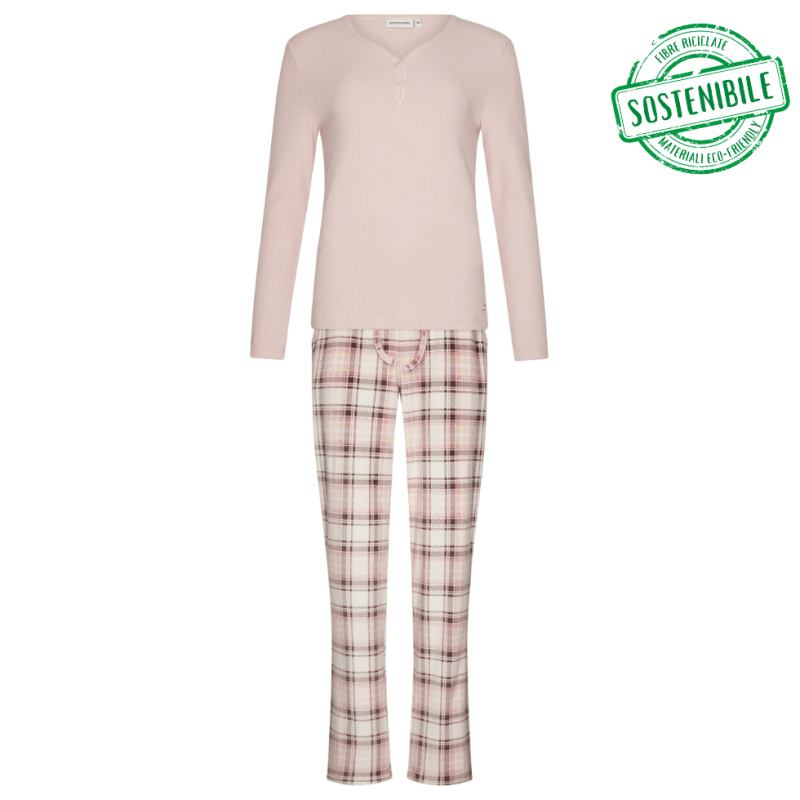 PA-121252-168-2 - Pigiama due pezzi manica lunga in poliestere tecnico - pink