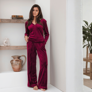 PA-121252-210-4 - Pigiama tuta due pezzi manica lunga in Velours - dark red