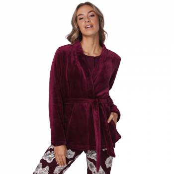 PA-171252-210-1- Kimono corto in coral fleece - dark red