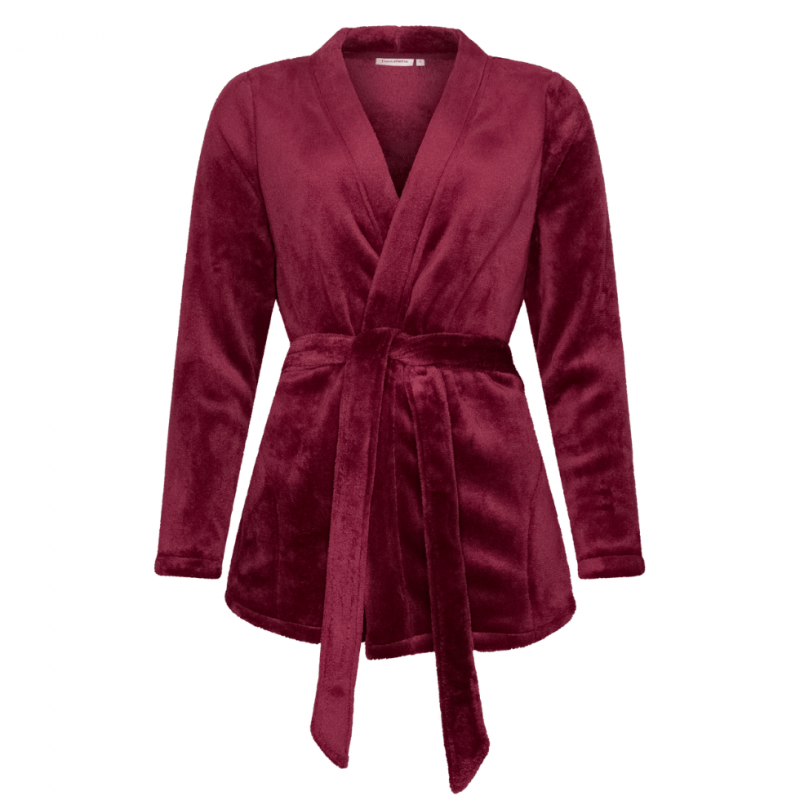 PA-171252-210-1- Kimono corto in coral fleece - dark red