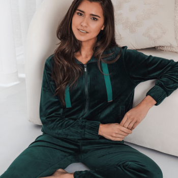 PA-181252-228-1 - Tuta Pigiama due pezzi manica lunga in Velours - dark green