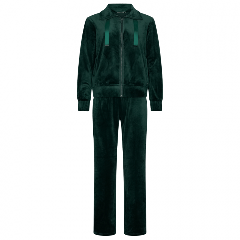 PA-181252-228-1 - Tuta Pigiama due pezzi manica lunga in Velours - dark green