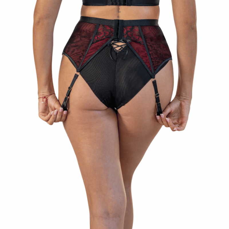KL-SUS-CABARET- Reggicalze con pizzo - rosso nero