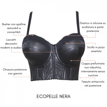 PL-P50120BLK- Bustier con ferretto Stevie in ecopelle - nero
