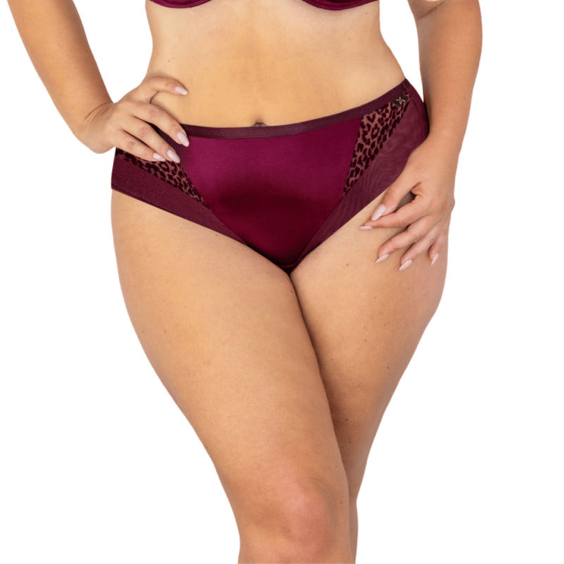 F-MERLOT BRIEF- Slip a vita media con pizzo - bordeaux