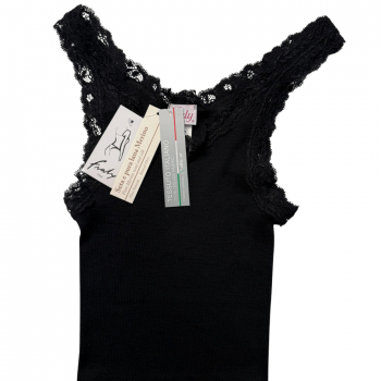 FR-DF6900-990 - Canotta a spalla stretta in lana-seta - Nero