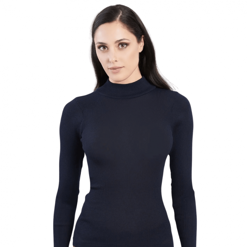 FR-DF6937-6418 - Lupetto manica lunga in lana-seta - Blu