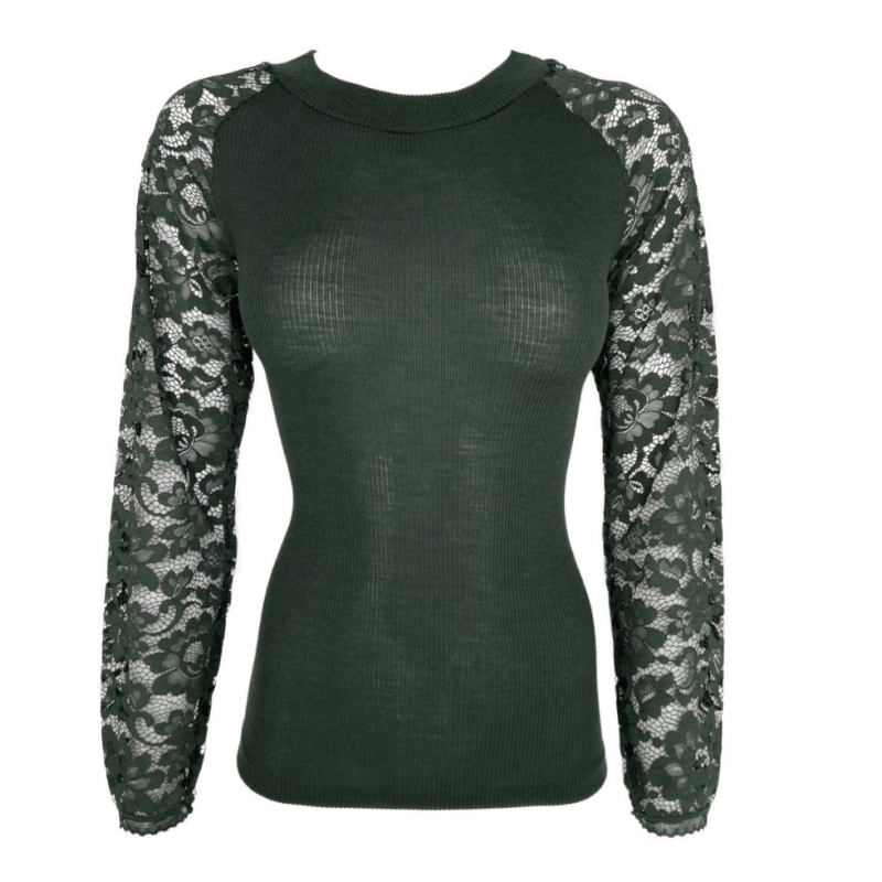 Girocollo manica lunga in lana-seta e pizzo Fraly