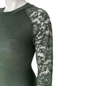 FR-DF7191-778- Girocollo manica lunga in lana-seta e pizzo - Garden