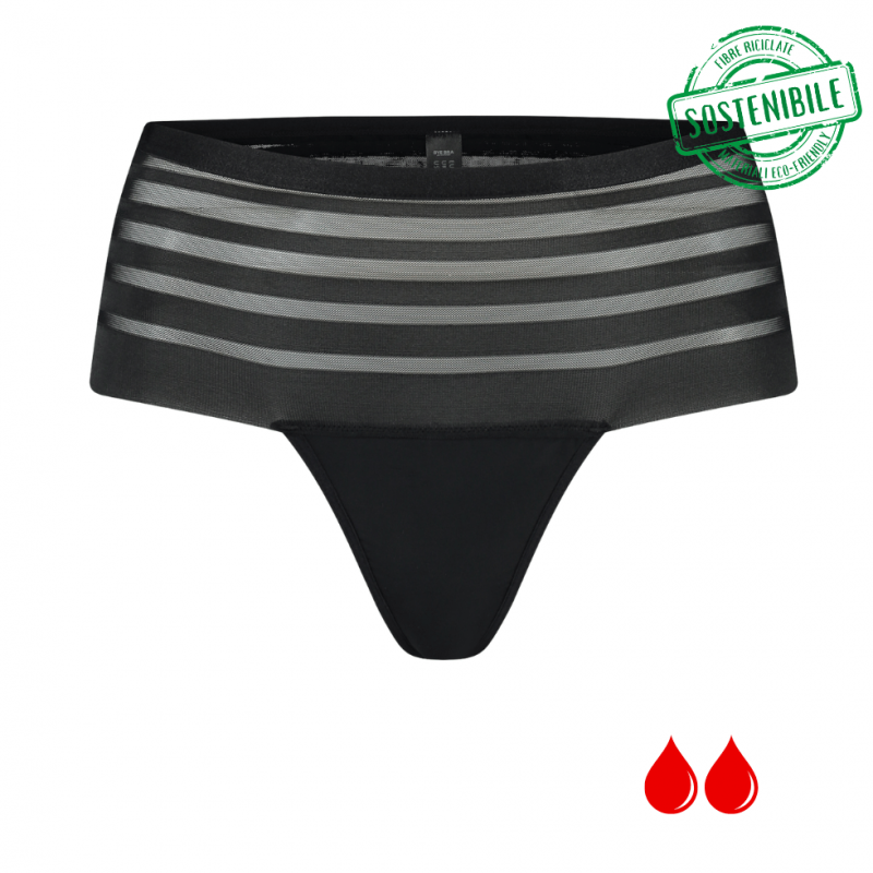 BB-2210-11-12-13-14- Perizoma da ciclo vita alta flusso leggero - nero