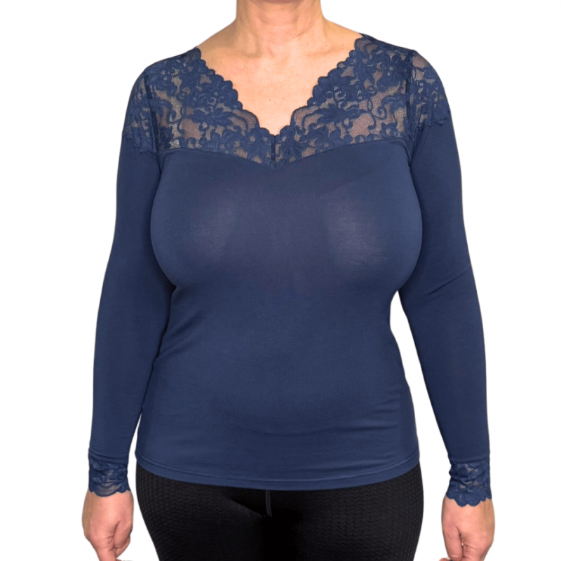 JS-1040196-625 - Maglia Angie manica lunga con pizzo - Blu Egeo