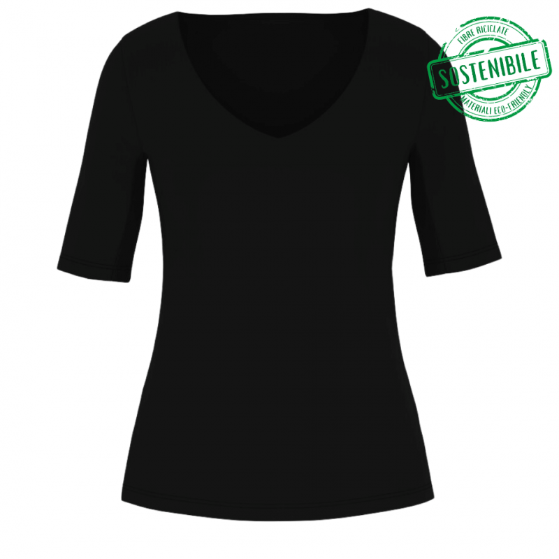 MEY-1110058-003 - Maglia maniche corte scollo a V serie Blazershirt - Nero