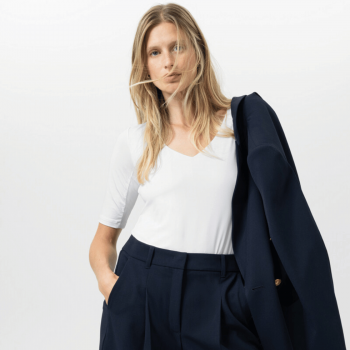 MEY-1110058-001 - Maglia maniche corte scollo a V serie Blazershirt - Bianco