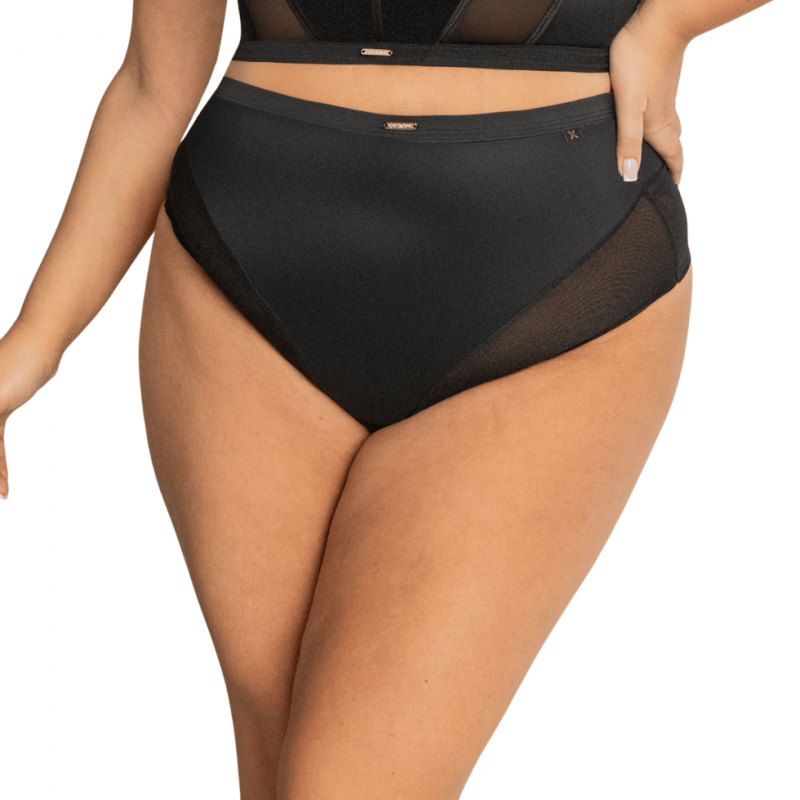 KL-SH-SIMPLE-STRINGHIGHWAIST-BLK- Brasiliana a vita alta in pizzo e tulle - nero