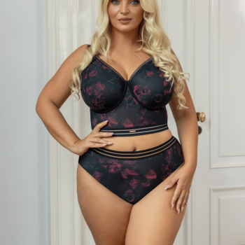 KL-F-BLOSSOM-BRIEF Slip vita media - nero fiori