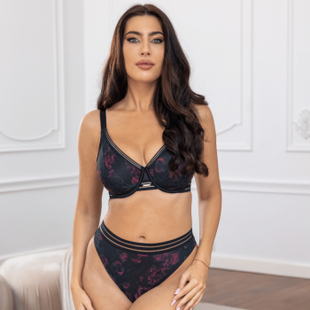 KL-S-BLOSSOM-STRINGSHORTS- Brasiliana vita media - nero fiori