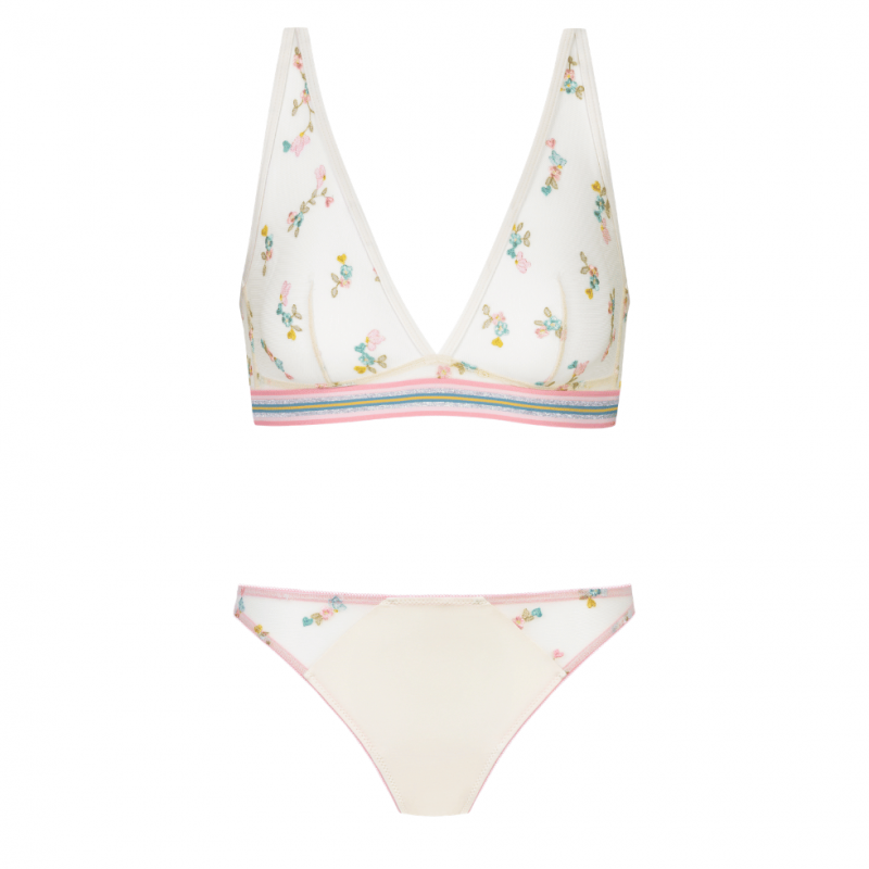 MEY-1150050-1737- Completo Bralette senza ferretto Poetry Flowery con brasiliana -almond milk