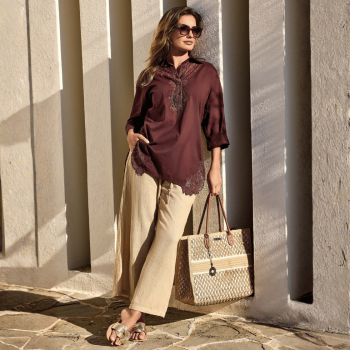 DB-26-007SAND-Pantalone Cleofe in cotone e lino - Sand