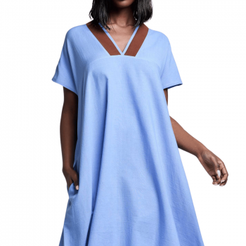 DB-26-030 - Maxi Kaftano Bea in cotone e lino - Light blue