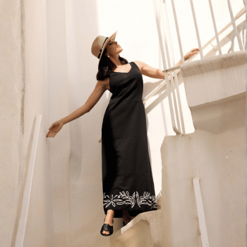 DB-26-048 - Abito lungo Lacey in Cotone - nero