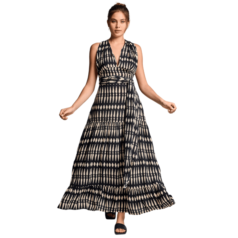 IC-26-112-Maxi Abito scollato Savannah - Multicolor