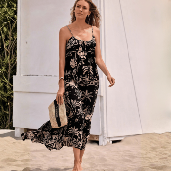 VI-26-121-Maxi Abito svasato Giada in viscosa - multicolor